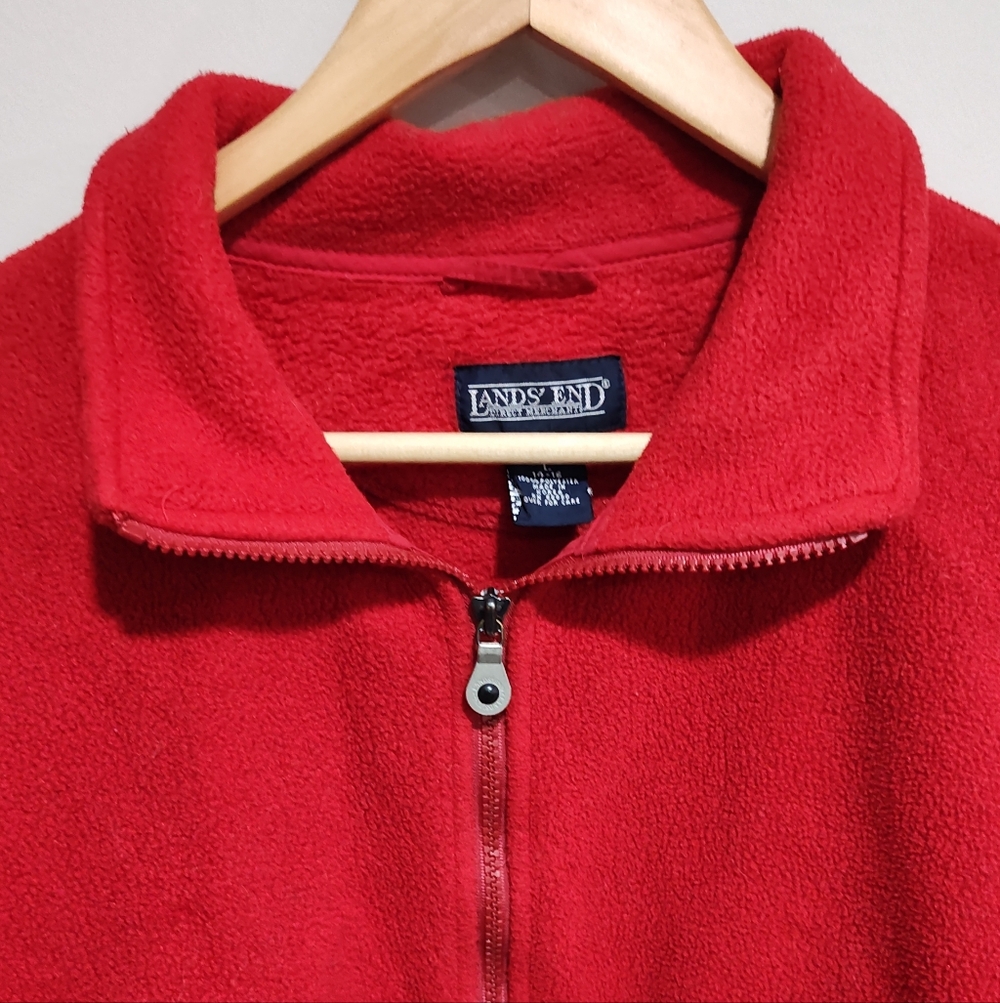 Lands End Women's Regular Red Fleece Full Zip Jacket Size, Polartec, Large 14-16 - Picture 3 of 11